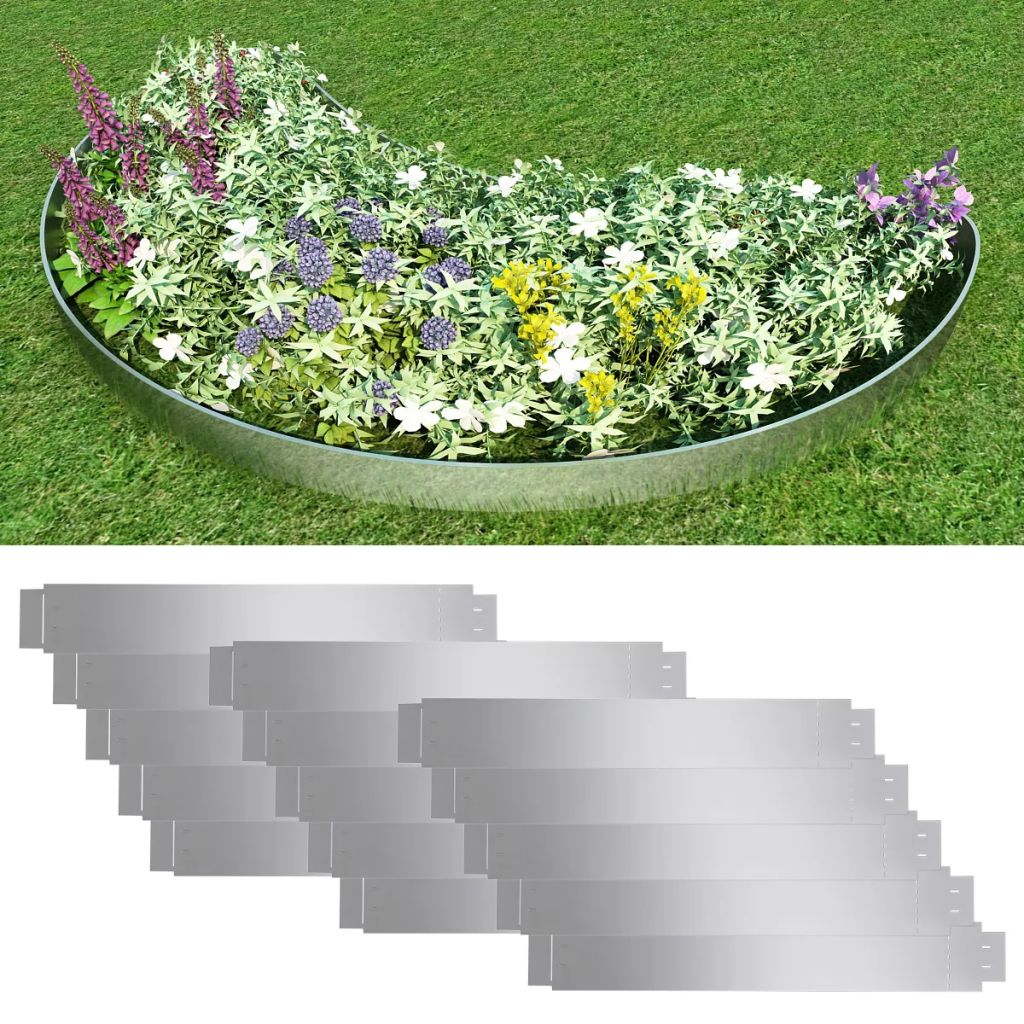 Set of 15 Flexible Lawn Fence Galvanised Steel 100 x 15 cm- Garden Borders & Edging - HomeShopIreland - Home Shop Ireland - Garden Borders & Edging - Set of 15 Flexible Lawn Fence Galvanised Steel 100 x 15 cm