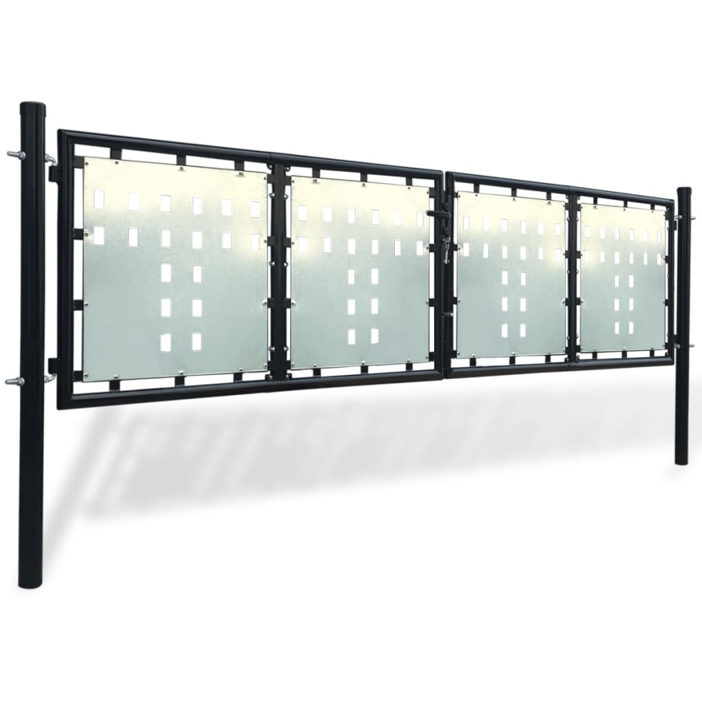 Black Double Door Fence Gate 300 x 125 cm- Gates - HomeShopIreland - Home Shop Ireland - Gates - Black Double Door Fence Gate 300 x 125 cm