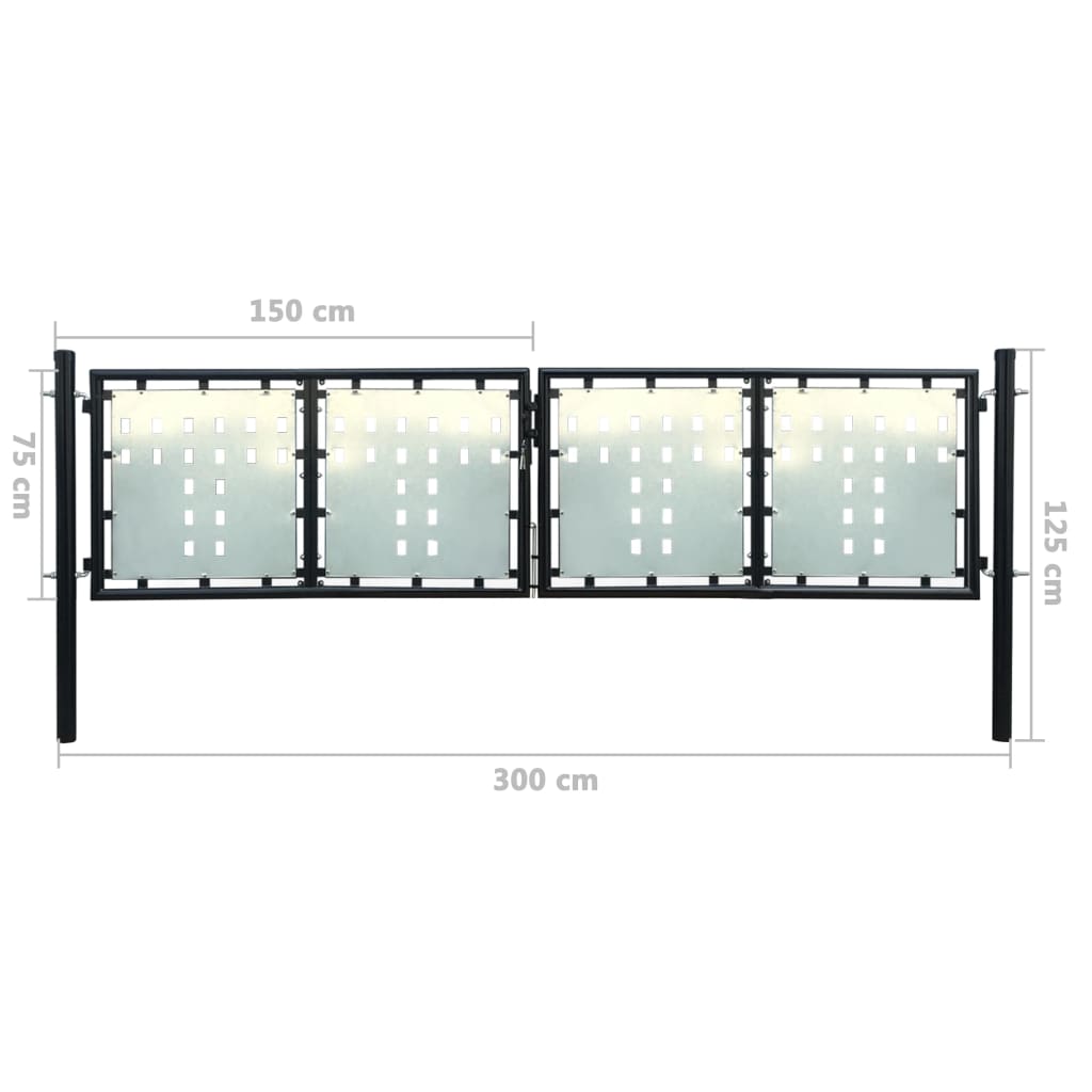 Black Double Door Fence Gate 300 x 125 cm- Gates - HomeShopIreland - Home Shop Ireland - Gates - Black Double Door Fence Gate 300 x 125 cm