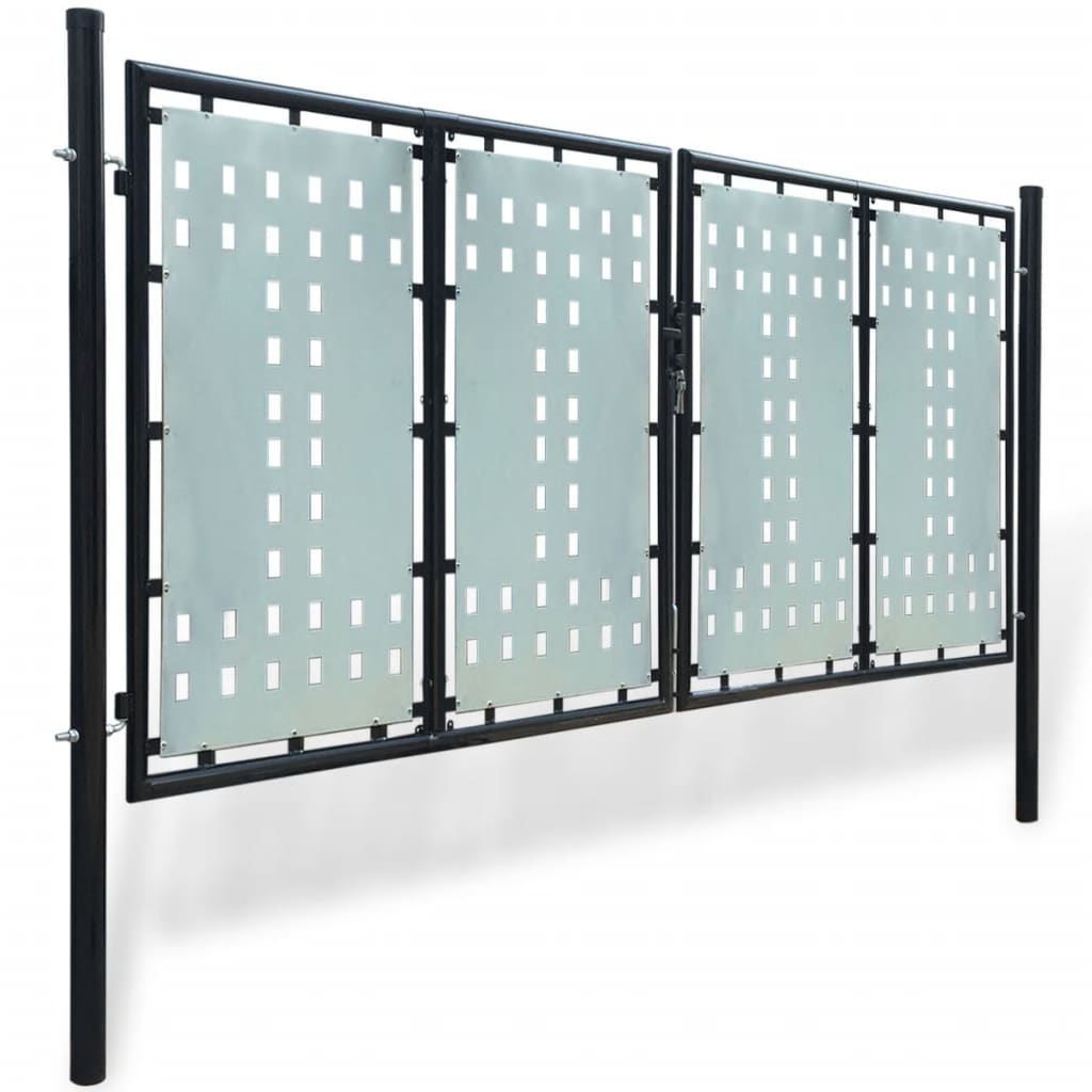 Black Double Door Fence Gate 300 x 175 cm- Gates - HomeShopIreland - Home Shop Ireland - Gates - Black Double Door Fence Gate 300 x 175 cm