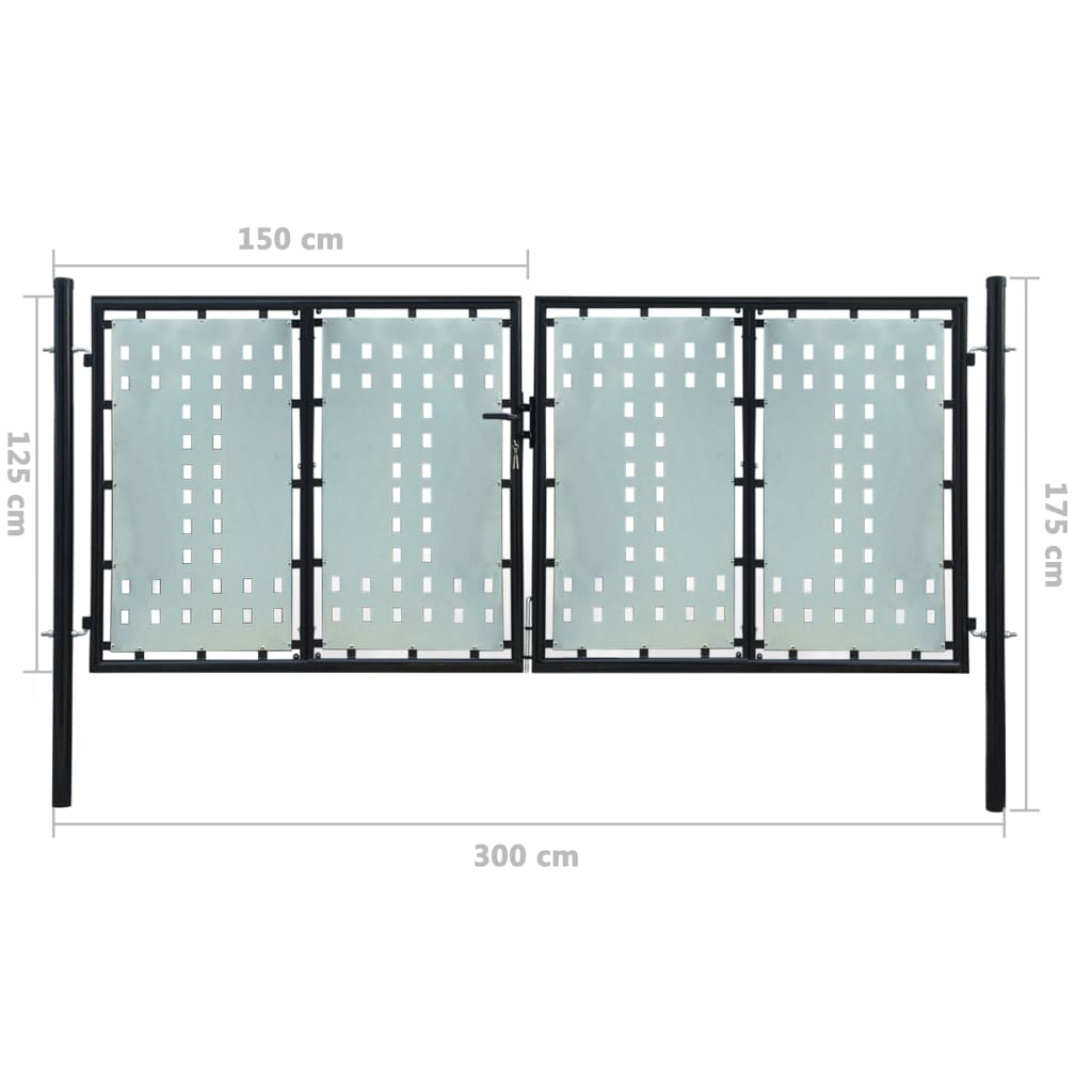Black Double Door Fence Gate 300 x 175 cm- Gates - HomeShopIreland - Home Shop Ireland - Gates - Black Double Door Fence Gate 300 x 175 cm