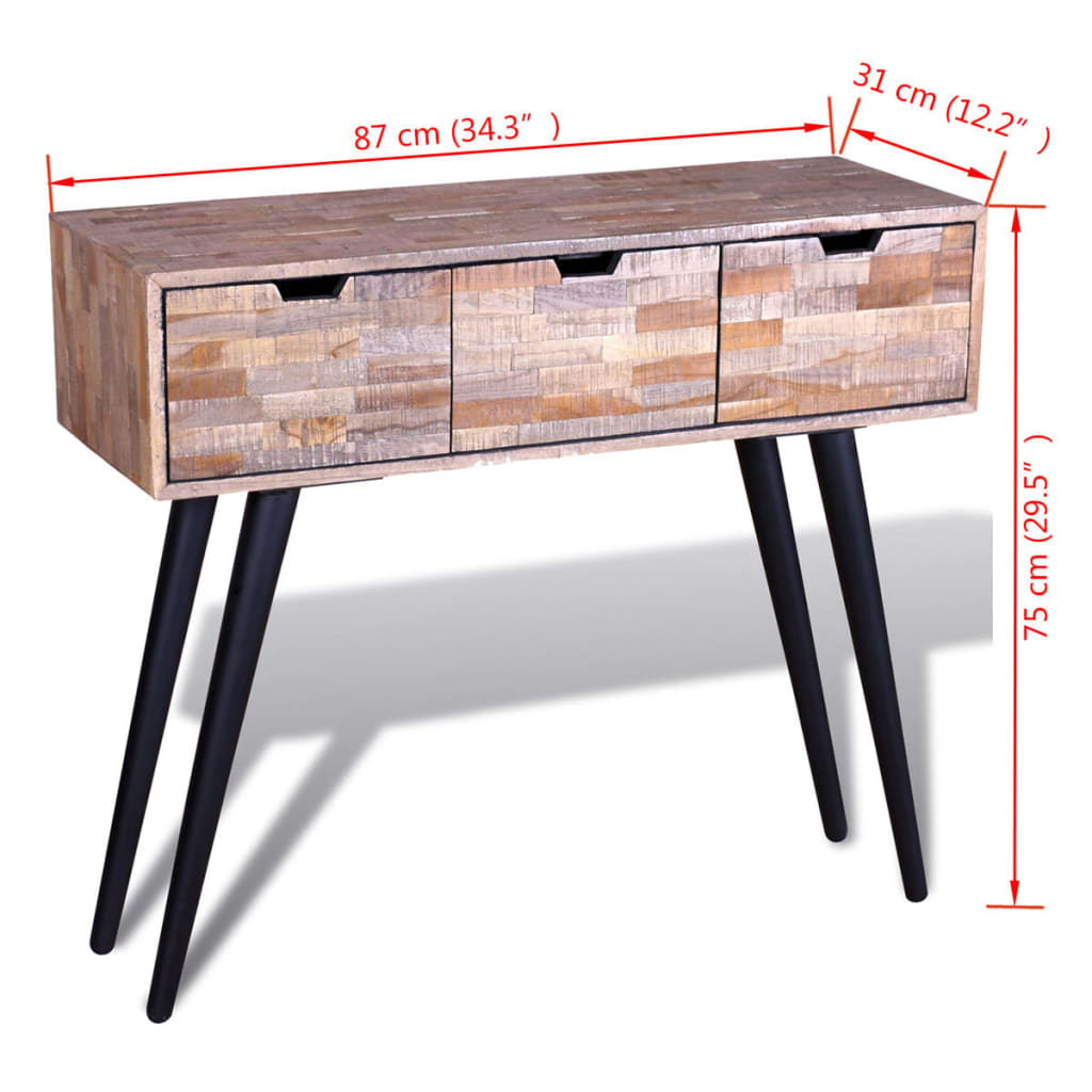 Console Table with 3 Drawers Reclaimed Teak Wood- End Tables - HomeShopIreland - Home Shop Ireland - End Tables - Console Table with 3 Drawers Reclaimed Teak Wood