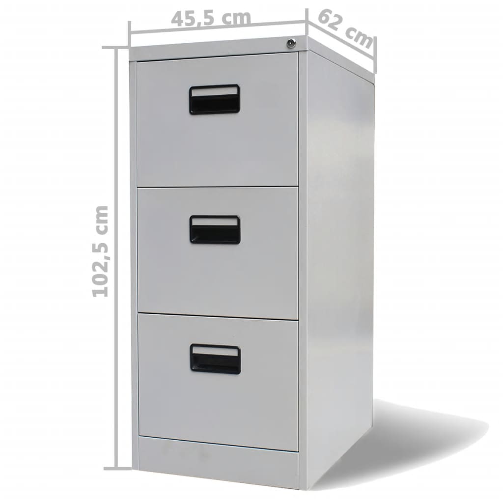 File Cabinet with 3 Drawers Grey 102.5 cm Steel- Filing Cabinets - HomeShopIreland - Home Shop Ireland - Filing Cabinets - File Cabinet with 3 Drawers Grey 102.5 cm Steel