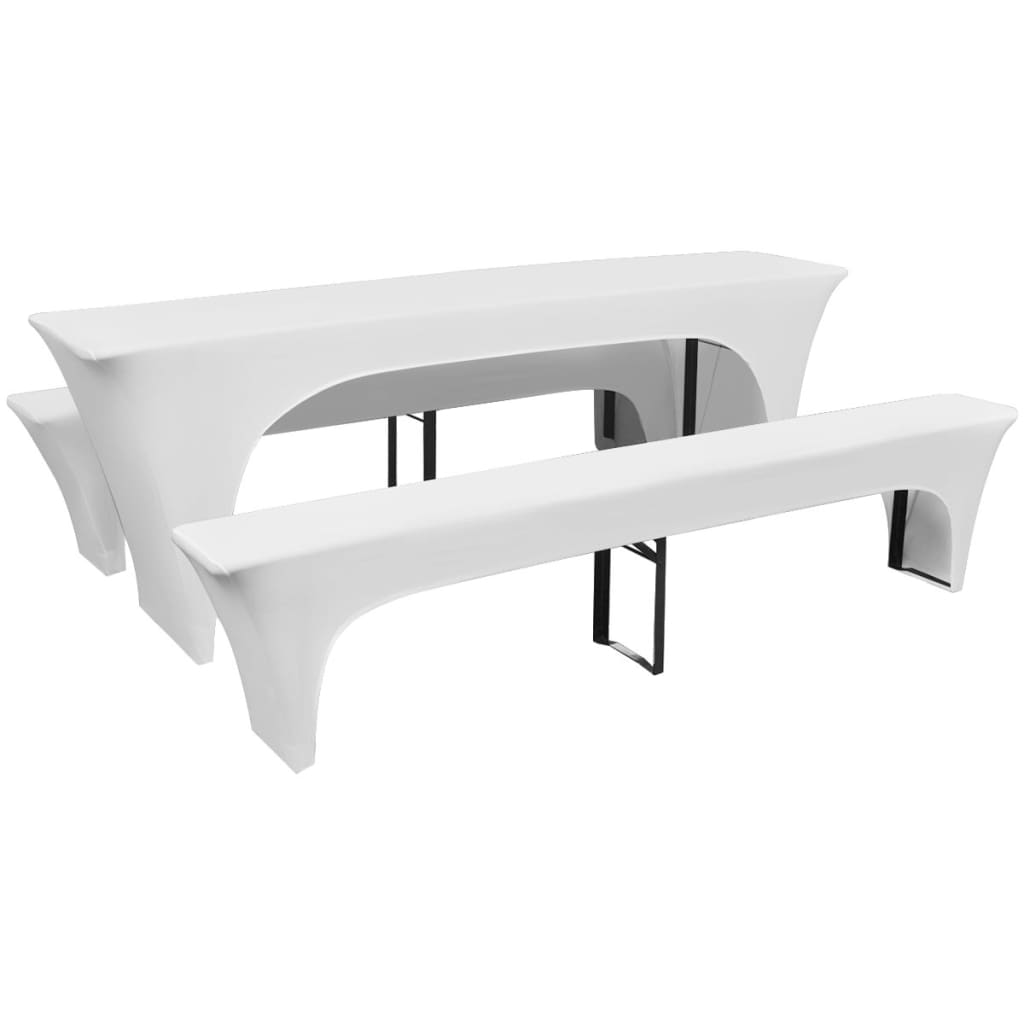3 Slipcovers for Beer Table and Benches Stretch White 220 x 50 x 80 cm- Slipcovers - HomeShopIreland - Home Shop Ireland - Slipcovers - 3 Slipcovers for Beer Table and Benches Stretch White 220 x 50 x 80 cm