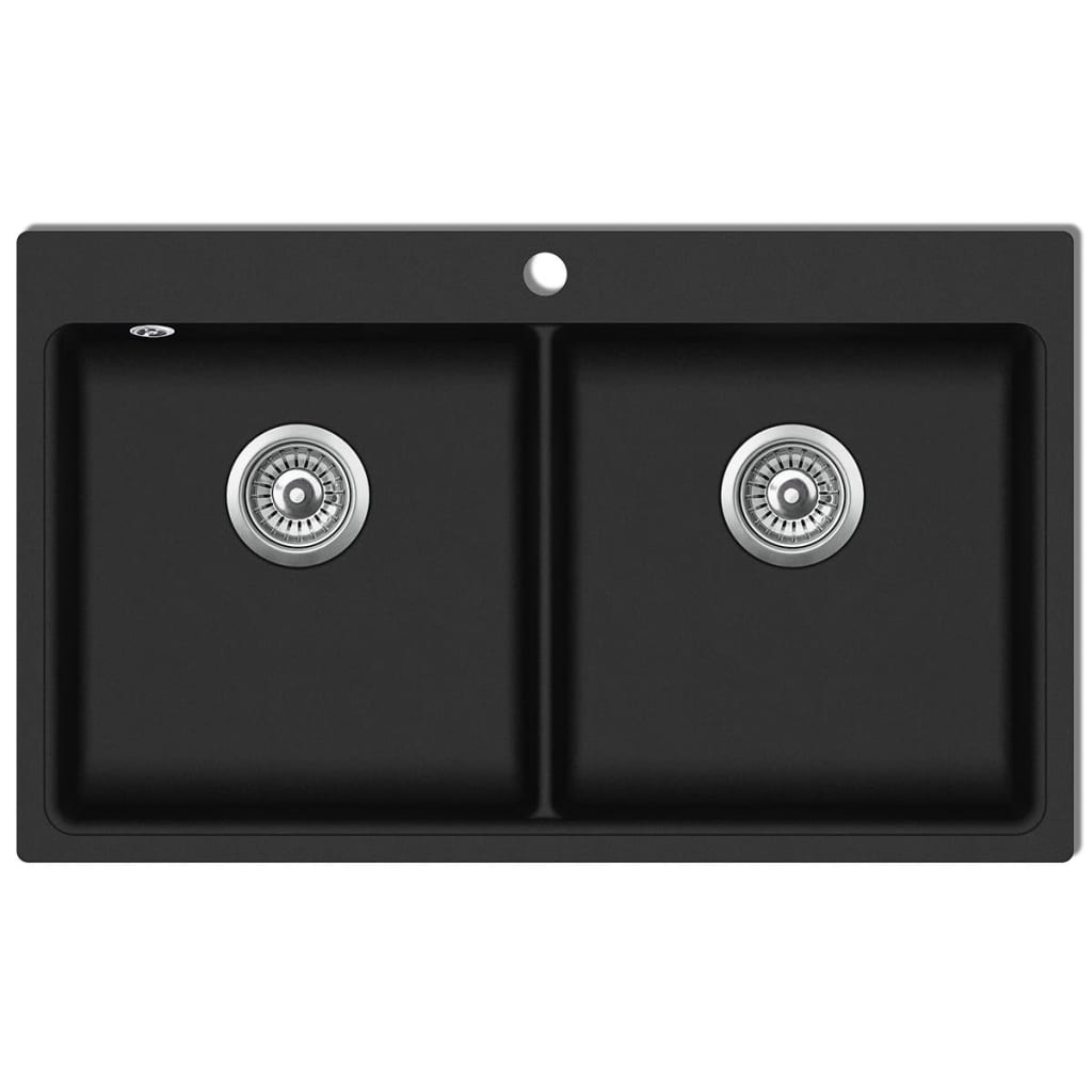 Overmount Kitchen Sink Double Basin Granite Black- Kitchen & Utility Sinks - HomeShopIreland - Home Shop Ireland - Kitchen & Utility Sinks - Overmount Kitchen Sink Double Basin Granite Black