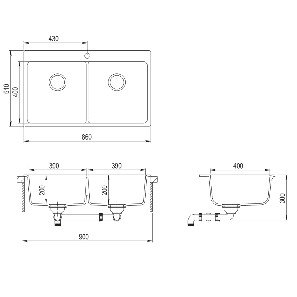 Overmount Kitchen Sink Double Basin Granite Black- Kitchen & Utility Sinks - HomeShopIreland - Home Shop Ireland - Kitchen & Utility Sinks - Overmount Kitchen Sink Double Basin Granite Black