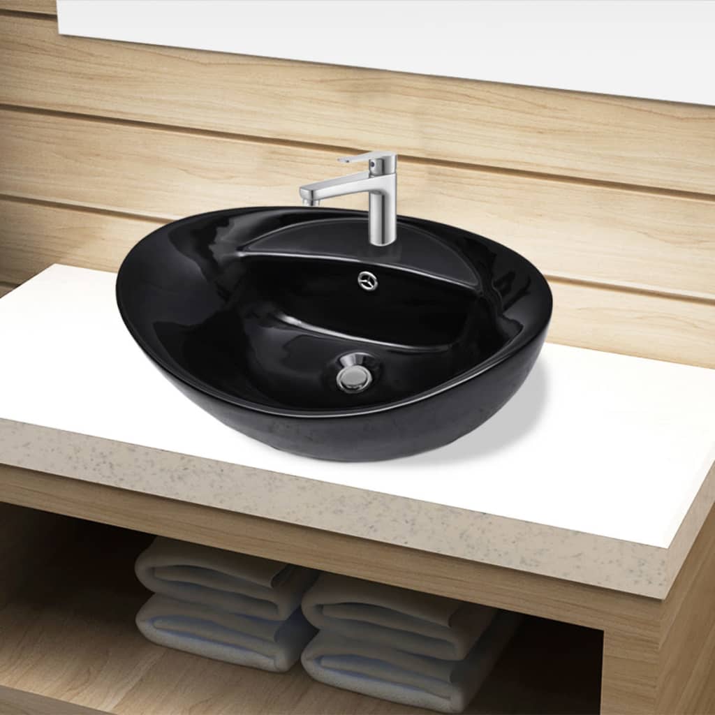 Ceramic Bathroom Sink Basin Faucet/Overflow Hole Black Oval- Bathroom Basins - HomeShopIreland - Home Shop Ireland - Bathroom Basins - Ceramic Bathroom Sink Basin Faucet/Overflow Hole Black Oval