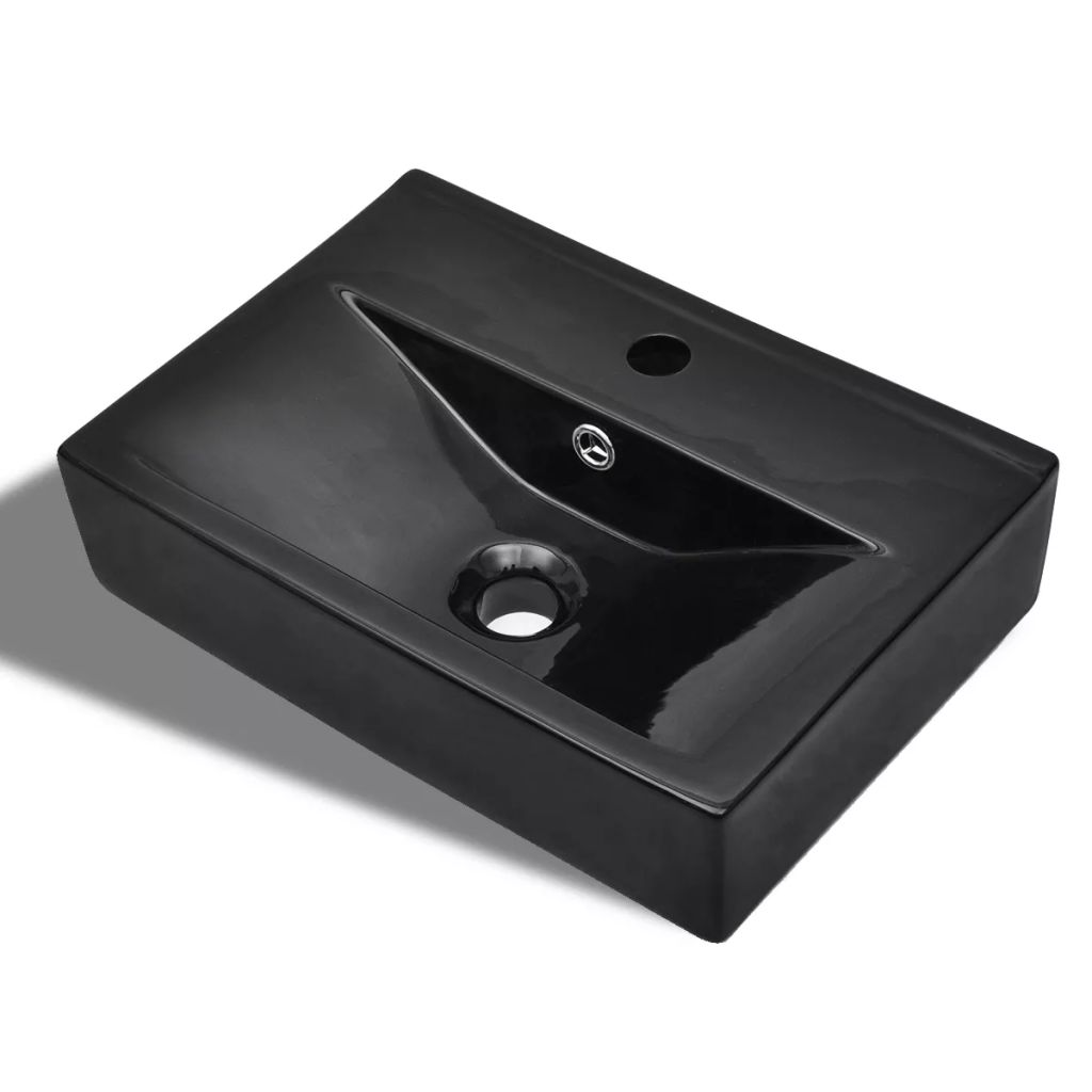 Ceramic Bathroom Sink Basin Faucet/Overflow Hole Black Rectangular- Bathroom Basins - HomeShopIreland - Home Shop Ireland - Bathroom Basins - Ceramic Bathroom Sink Basin Faucet/Overflow Hole Black Rectangular