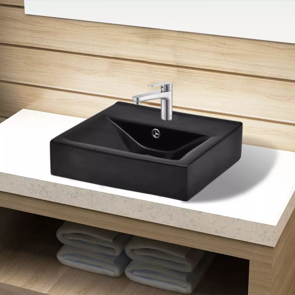 Ceramic Bathroom Sink Basin Faucet/Overflow Hole Black Rectangular- Bathroom Basins - HomeShopIreland - Home Shop Ireland - Bathroom Basins - Ceramic Bathroom Sink Basin Faucet/Overflow Hole Black Rectangular