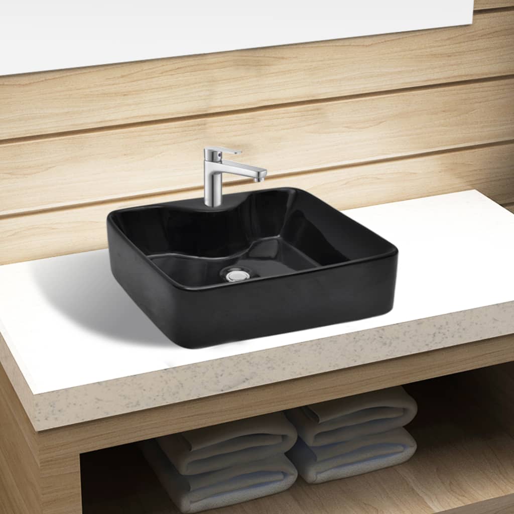 Ceramic Bathroom Sink Basin with Faucet Hole Black Square- Bathroom Basins - HomeShopIreland - Home Shop Ireland - Bathroom Basins - Ceramic Bathroom Sink Basin with Faucet Hole Black Square