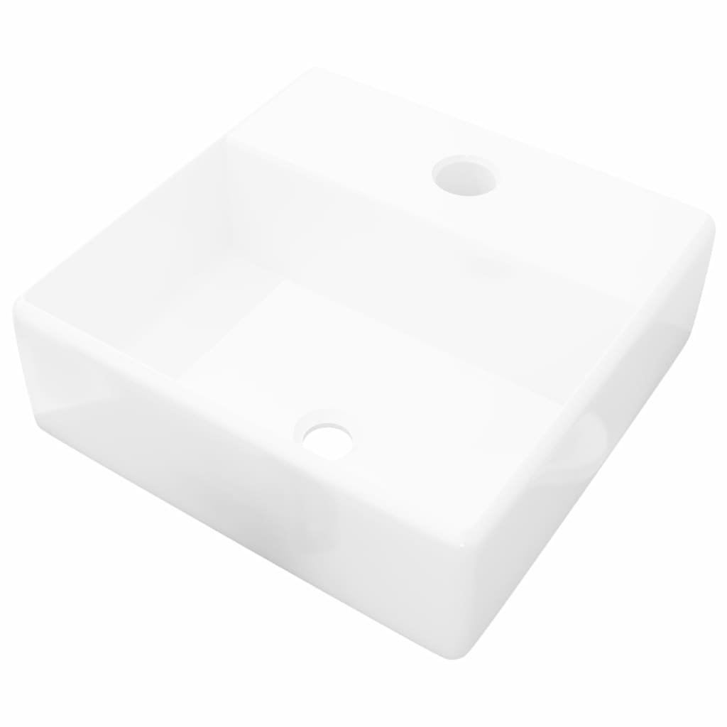Ceramic Bathroom Sink Basin with Faucet Hole White Square- Bathroom Basins - HomeShopIreland - Home Shop Ireland - Bathroom Basins - Ceramic Bathroom Sink Basin with Faucet Hole White Square