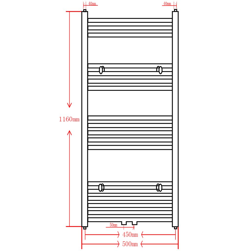 Black Bathroom Central Heating Towel Rail Radiator 500x1160mm- Heating Radiators - HomeShopIreland - Home Shop Ireland - Heating Radiators - Black Bathroom Central Heating Towel Rail Radiator 500x1160mm