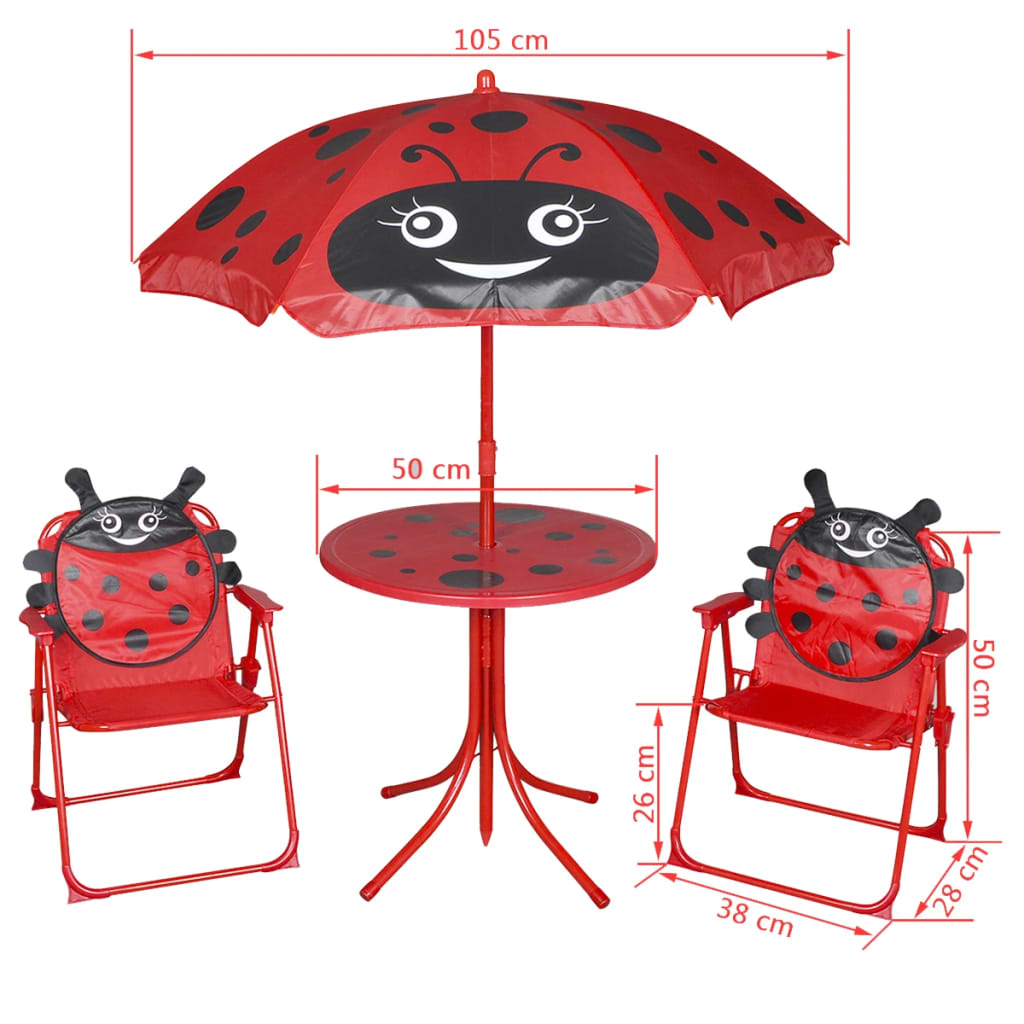 3 Piece Kids' Garden Bistro Set with Parasol Red- Outdoor Furniture Sets - HomeShopIreland - Home Shop Ireland - Outdoor Furniture Sets - 3 Piece Kids' Garden Bistro Set with Parasol Red