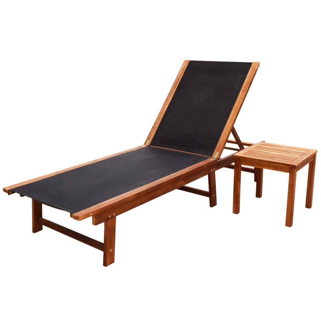 Sun Lounger with Table Solid Acacia Wood and Textilene- Sunloungers - HomeShopIreland - Home Shop Ireland - Sunloungers - Sun Lounger with Table Solid Acacia Wood and Textilene