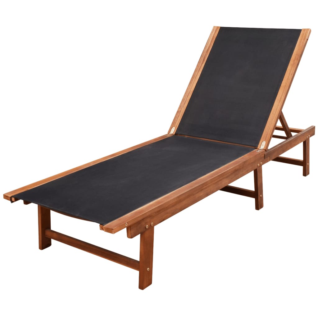 Sun Lounger with Table Solid Acacia Wood and Textilene- Sunloungers - HomeShopIreland - Home Shop Ireland - Sunloungers - Sun Lounger with Table Solid Acacia Wood and Textilene
