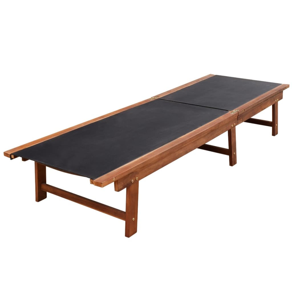 Sun Lounger with Table Solid Acacia Wood and Textilene- Sunloungers - HomeShopIreland - Home Shop Ireland - Sunloungers - Sun Lounger with Table Solid Acacia Wood and Textilene