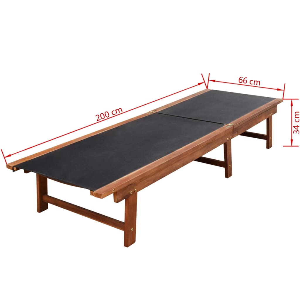Sun Lounger with Table Solid Acacia Wood and Textilene- Sunloungers - HomeShopIreland - Home Shop Ireland - Sunloungers - Sun Lounger with Table Solid Acacia Wood and Textilene