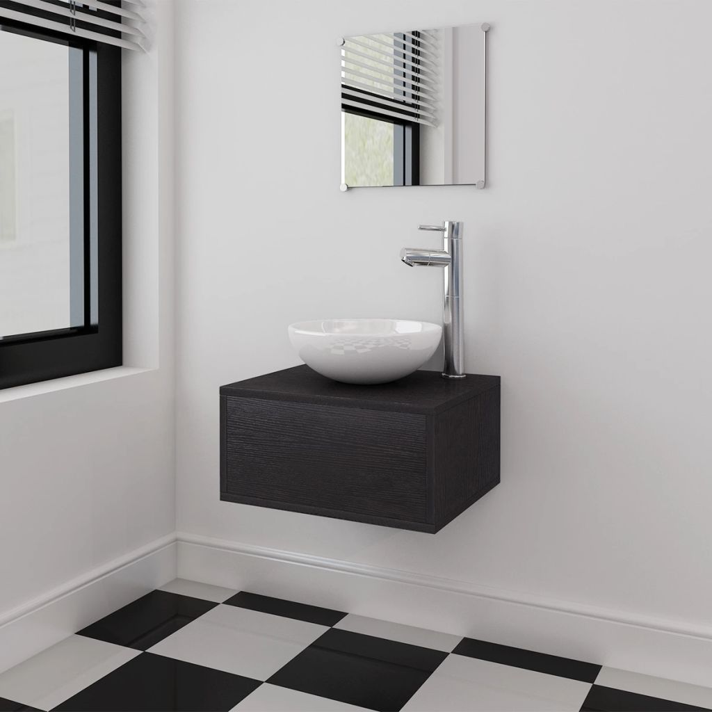 Three Piece Bathroom Furniture and Basin Set Black- Bathroom Furniture Sets - HomeShopIreland - Home Shop Ireland - Bathroom Furniture Sets - Three Piece Bathroom Furniture and Basin Set Black