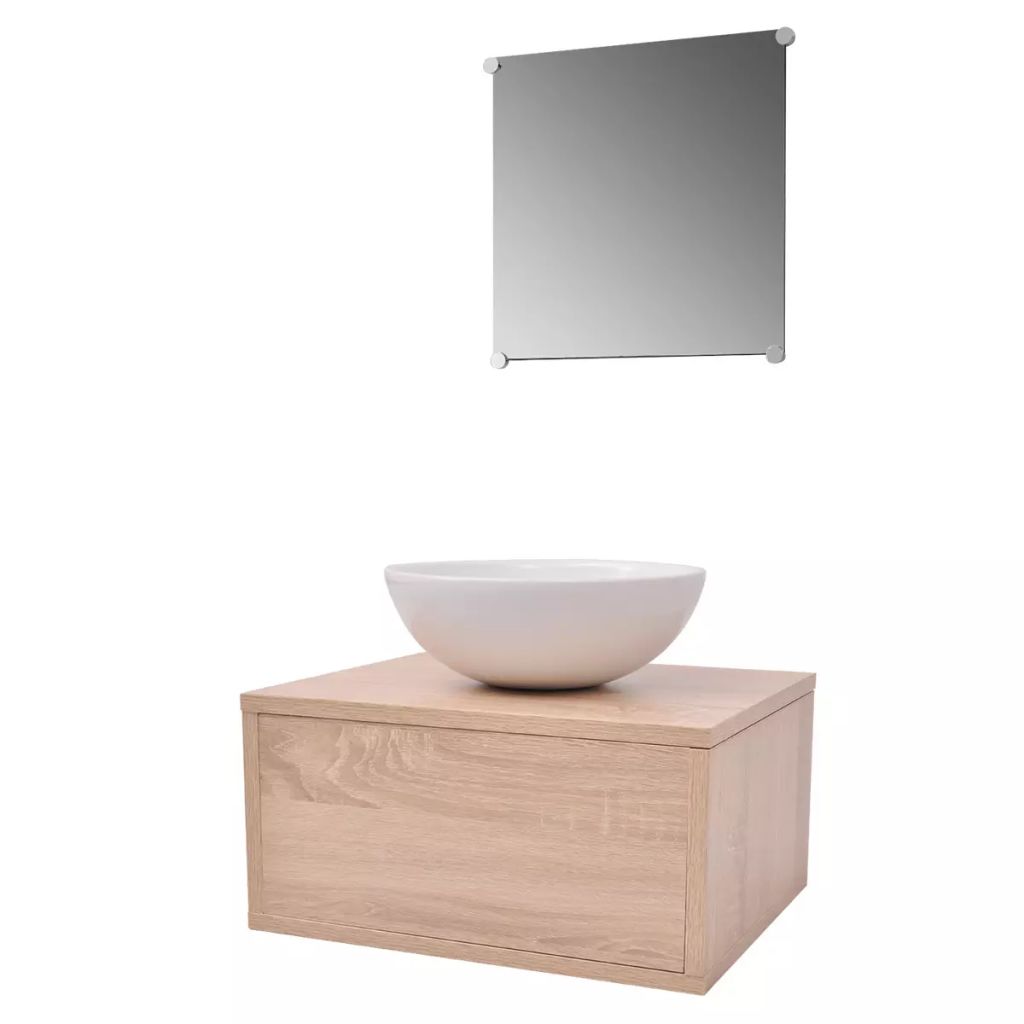 Three Piece Bathroom Furniture and Basin Set Beige- Bathroom Furniture Sets - HomeShopIreland - Home Shop Ireland - Bathroom Furniture Sets - Three Piece Bathroom Furniture and Basin Set Beige