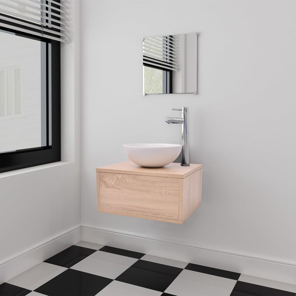 Three Piece Bathroom Furniture and Basin Set Beige- Bathroom Furniture Sets - HomeShopIreland - Home Shop Ireland - Bathroom Furniture Sets - Three Piece Bathroom Furniture and Basin Set Beige