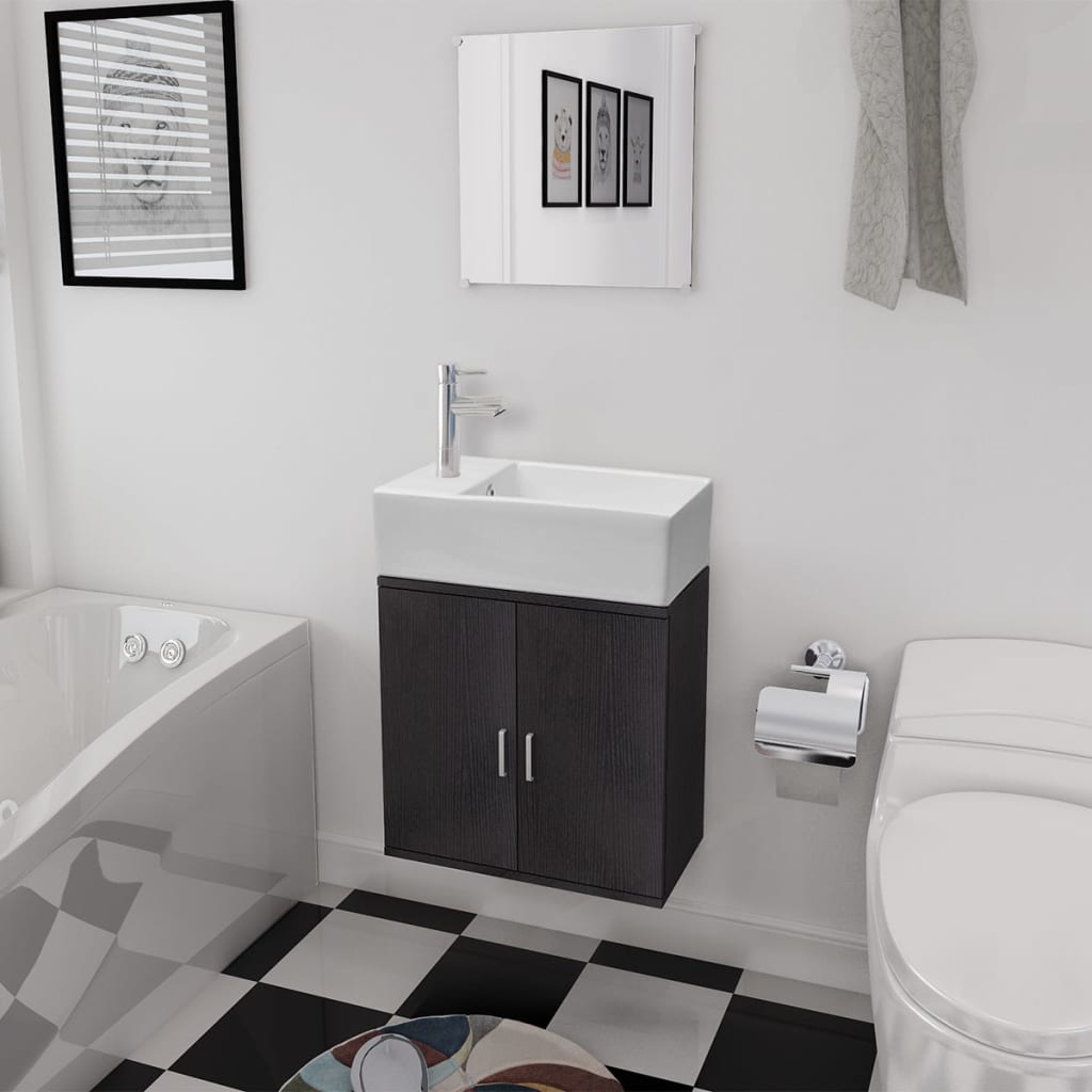 Three Piece Bathroom Furniture and Basin Set Black- Bathroom Furniture Sets - HomeShopIreland - Home Shop Ireland - Bathroom Furniture Sets - Three Piece Bathroom Furniture and Basin Set Black