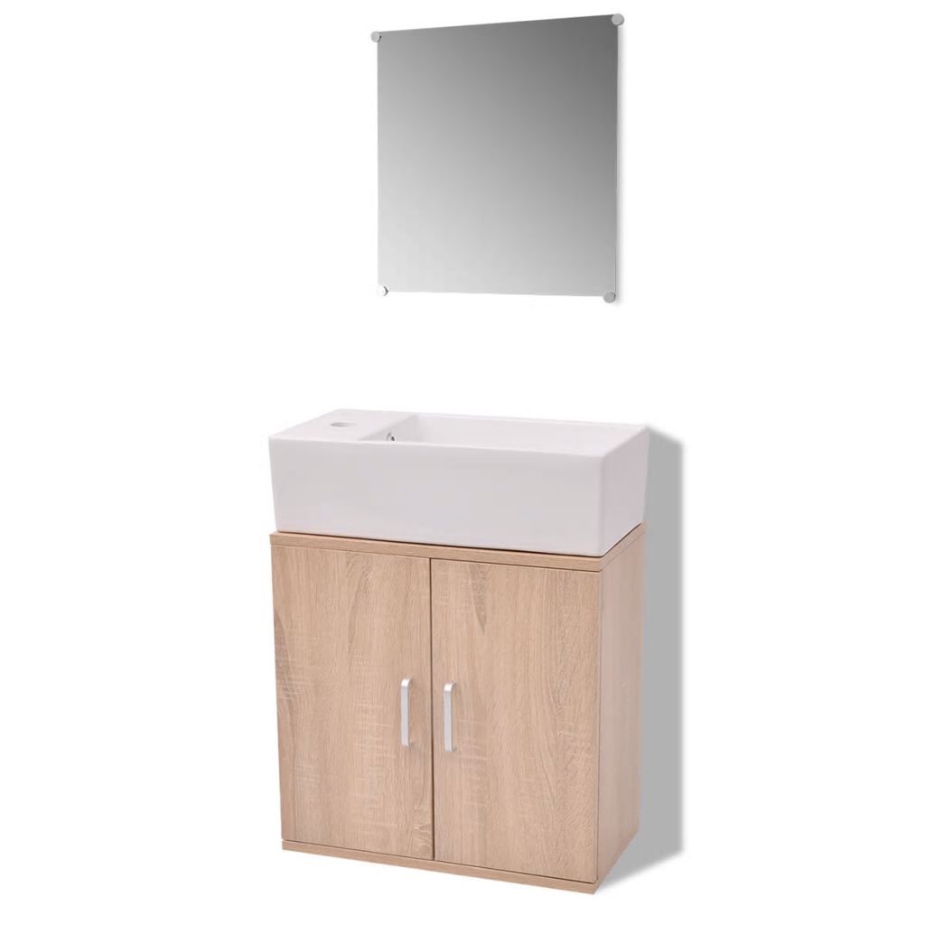 Three Piece Bathroom Furniture and Basin Set Beige- Bathroom Furniture Sets - HomeShopIreland - Home Shop Ireland - Bathroom Furniture Sets - Three Piece Bathroom Furniture and Basin Set Beige