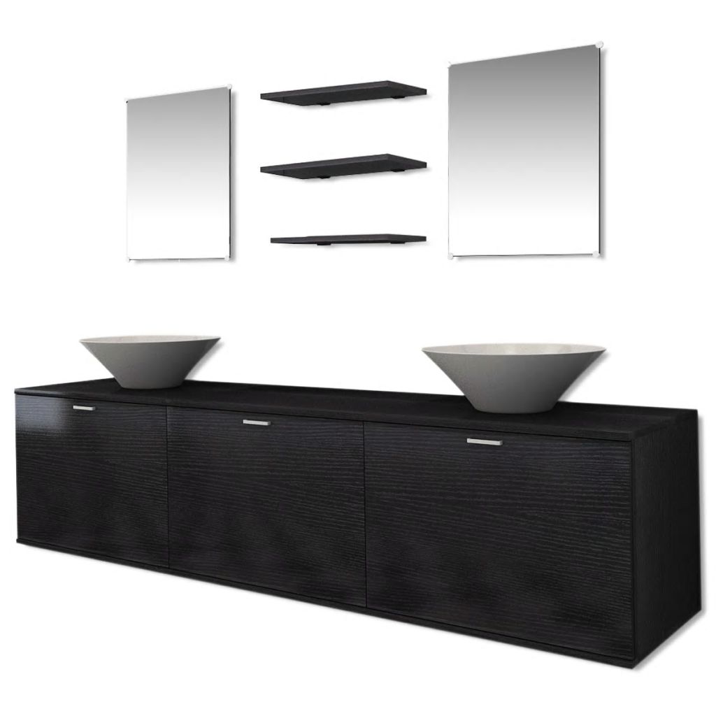 Eight Piece Bathroom Furniture and Basin Set Black- Bathroom Furniture Sets - HomeShopIreland - Home Shop Ireland - Bathroom Furniture Sets - Eight Piece Bathroom Furniture and Basin Set Black