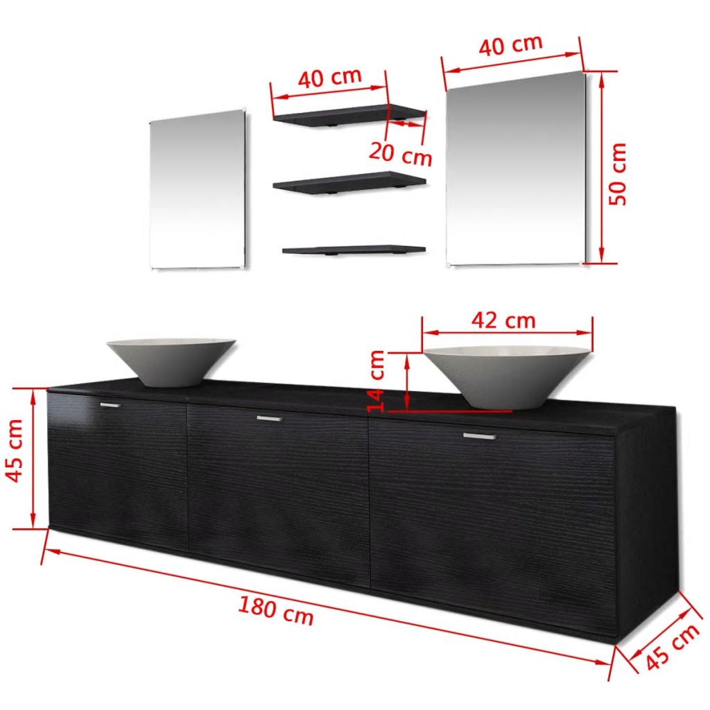 Eight Piece Bathroom Furniture and Basin Set Black- Bathroom Furniture Sets - HomeShopIreland - Home Shop Ireland - Bathroom Furniture Sets - Eight Piece Bathroom Furniture and Basin Set Black