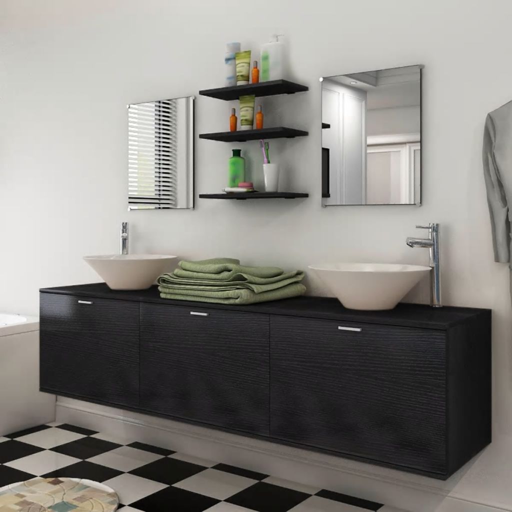 Eight Piece Bathroom Furniture and Basin Set Black- Bathroom Furniture Sets - HomeShopIreland - Home Shop Ireland - Bathroom Furniture Sets - Eight Piece Bathroom Furniture and Basin Set Black