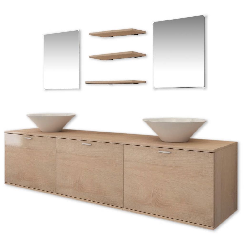 Eight Piece Bathroom Furniture and Basin Set Beige- Bathroom Furniture Sets - HomeShopIreland - Home Shop Ireland - Bathroom Furniture Sets - Eight Piece Bathroom Furniture and Basin Set Beige