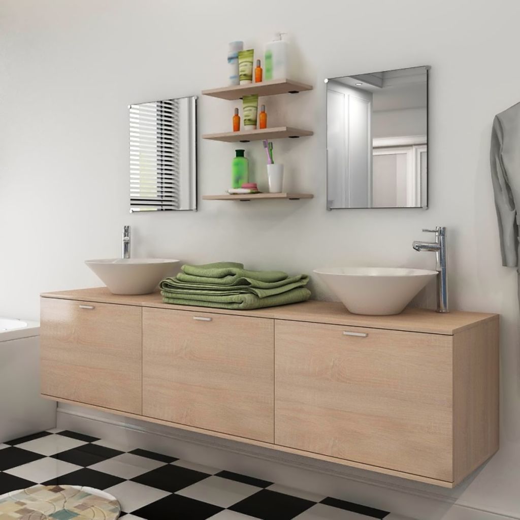 Eight Piece Bathroom Furniture and Basin Set Beige- Bathroom Furniture Sets - HomeShopIreland - Home Shop Ireland - Bathroom Furniture Sets - Eight Piece Bathroom Furniture and Basin Set Beige