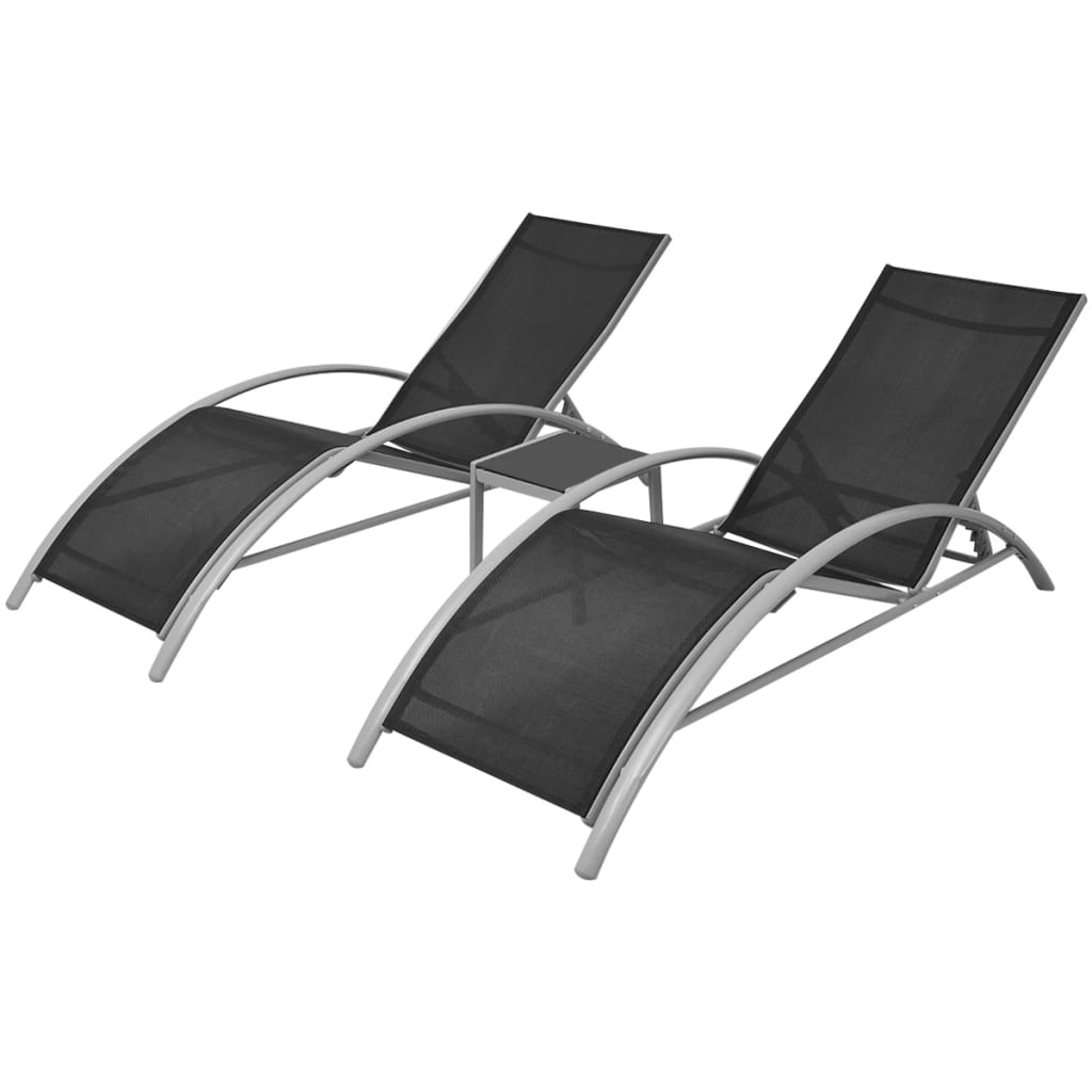 Sun Loungers with Table Aluminium Black- Sunloungers - HomeShopIreland - Home Shop Ireland - Sunloungers - Sun Loungers with Table Aluminium Black