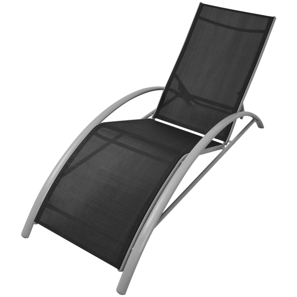 Sun Loungers with Umbrella Aluminium Black- Sunloungers - HomeShopIreland - Home Shop Ireland - Sunloungers - Sun Loungers with Umbrella Aluminium Black