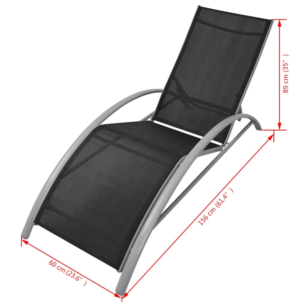 Sun Loungers with Umbrella Aluminium Black- Sunloungers - HomeShopIreland - Home Shop Ireland - Sunloungers - Sun Loungers with Umbrella Aluminium Black