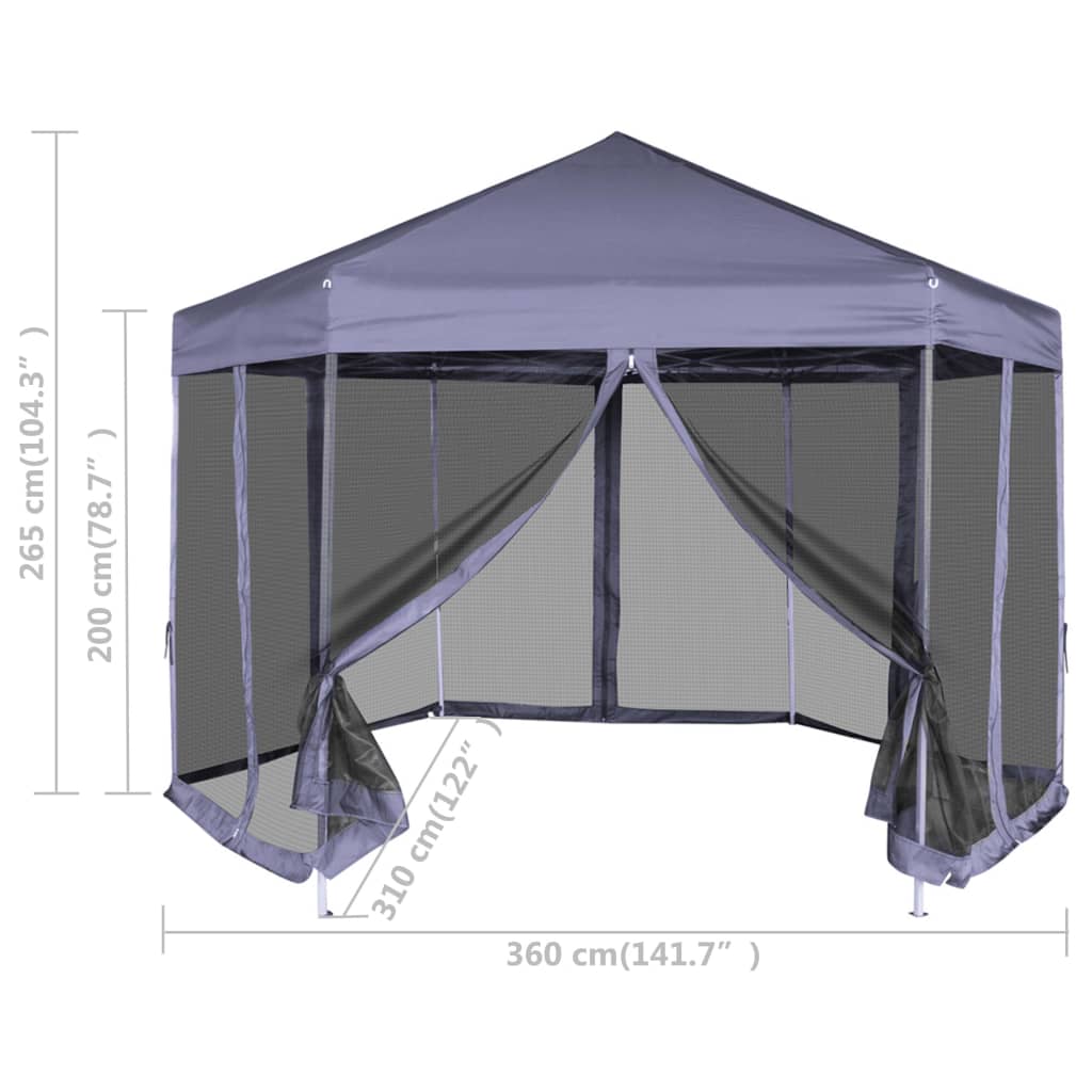 Hexagonal Pop-Up Marquee with 6 Sidewalls Dark Blue 3.6x3.1 m- Canopies & Gazebos - HomeShopIreland - Home Shop Ireland - Canopies & Gazebos - Hexagonal Pop-Up Marquee with 6 Sidewalls Dark Blue 3.6x3.1 m