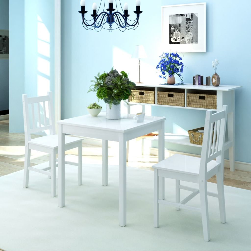 Three Piece Dining Set Pinewood White- Kitchen & Dining Furniture Sets - HomeShopIreland - Home Shop Ireland - Kitchen & Dining Furniture Sets - Three Piece Dining Set Pinewood White
