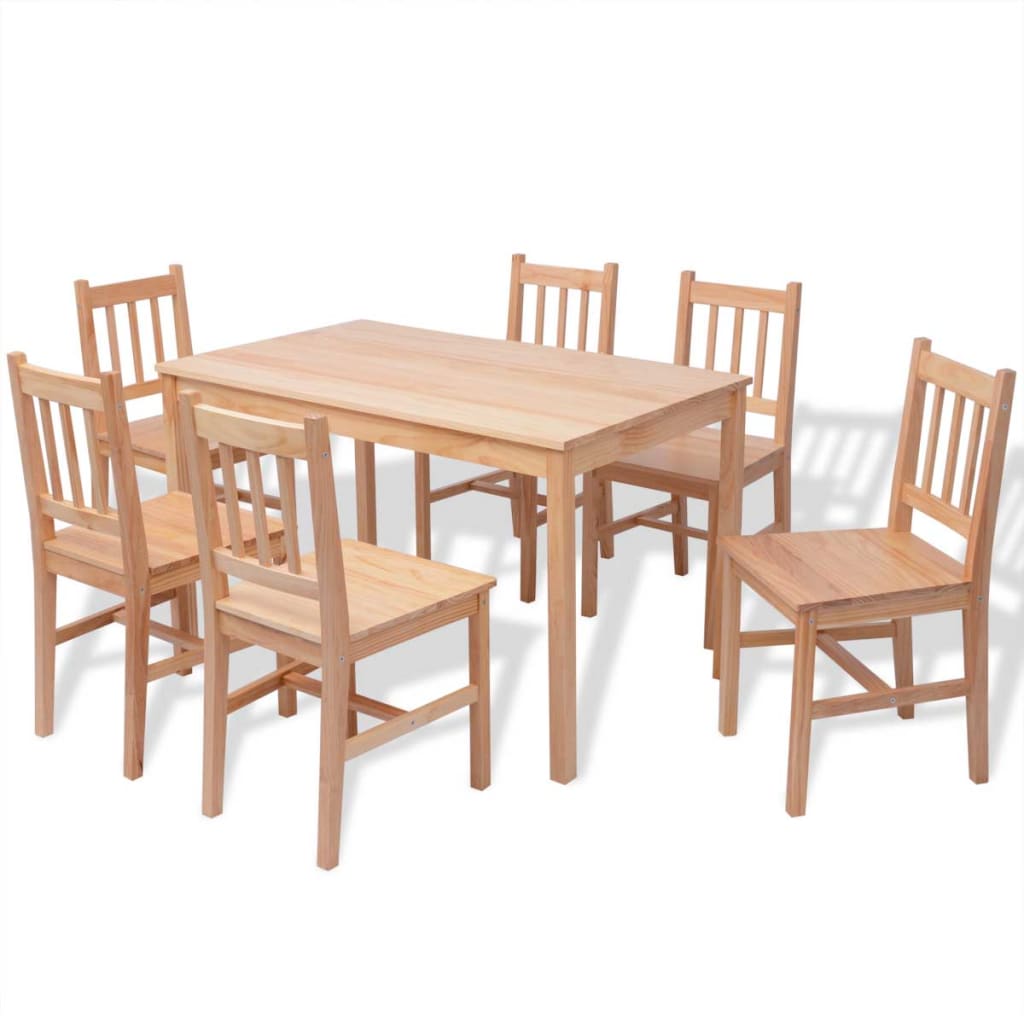 Seven Piece Dining Set Pinewood- Kitchen & Dining Furniture Sets - HomeShopIreland - Home Shop Ireland - Kitchen & Dining Furniture Sets - Seven Piece Dining Set Pinewood