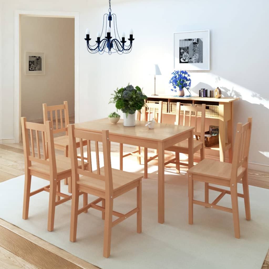 Seven Piece Dining Set Pinewood- Kitchen & Dining Furniture Sets - HomeShopIreland - Home Shop Ireland - Kitchen & Dining Furniture Sets - Seven Piece Dining Set Pinewood