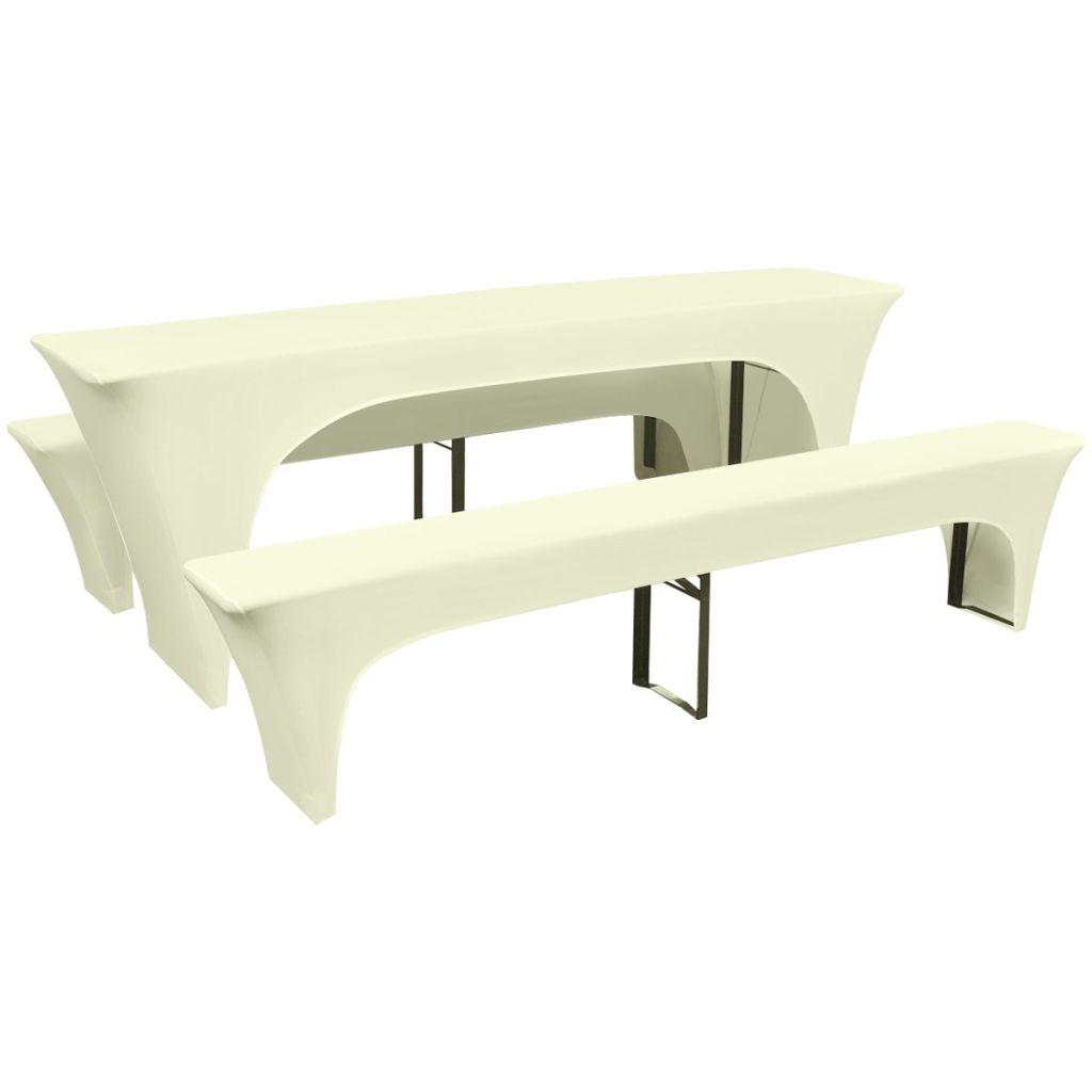 Three Piece Slipcover for Beer Table/Benches Stretch Cream- Slipcovers - HomeShopIreland - Home Shop Ireland - Slipcovers - Three Piece Slipcover for Beer Table/Benches Stretch Cream