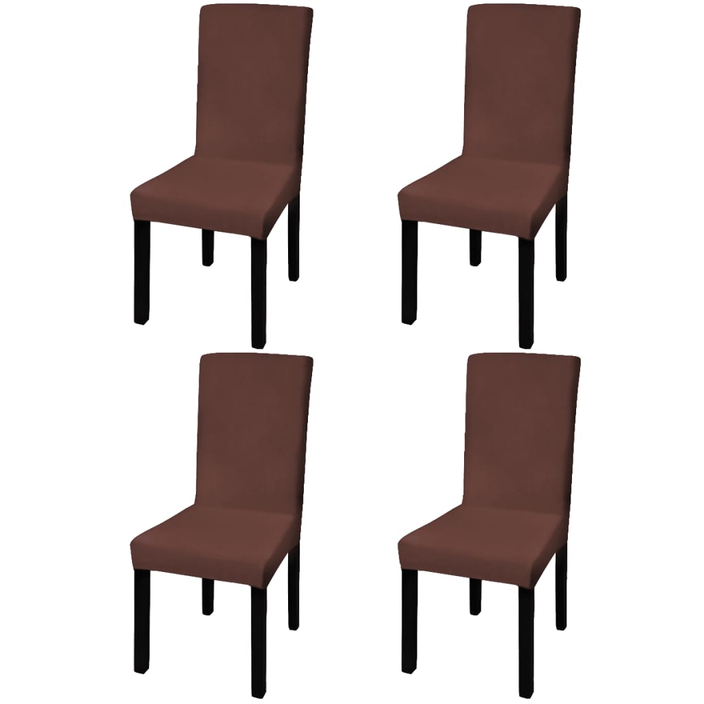 Straight Stretchable Chair Cover 4 pcs Brown- Slipcovers - HomeShopIreland - Home Shop Ireland - Slipcovers - Straight Stretchable Chair Cover 4 pcs Brown