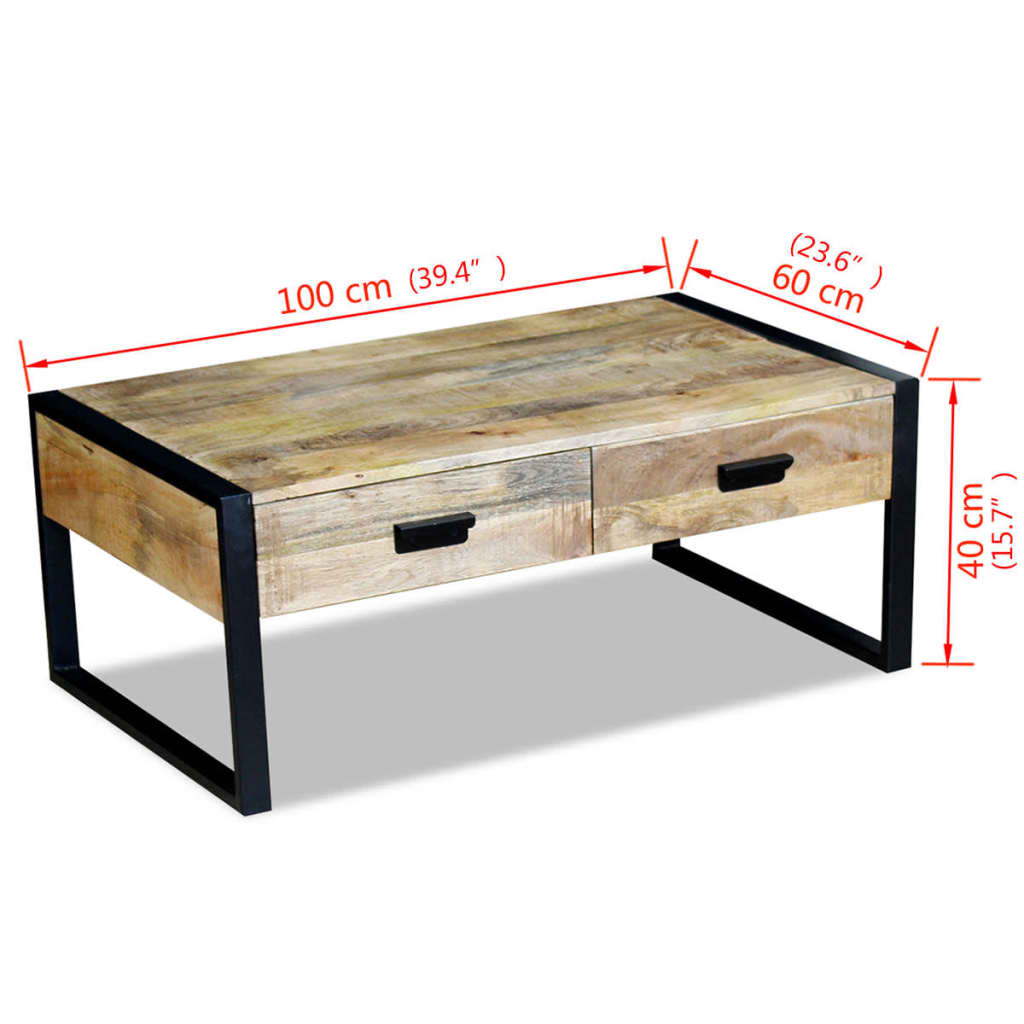 Coffee Table with 2 Drawers Solid Mango Wood 100x60x40 cm- Coffee Tables - HomeShopIreland - Home Shop Ireland - Coffee Tables - Coffee Table with 2 Drawers Solid Mango Wood 100x60x40 cm