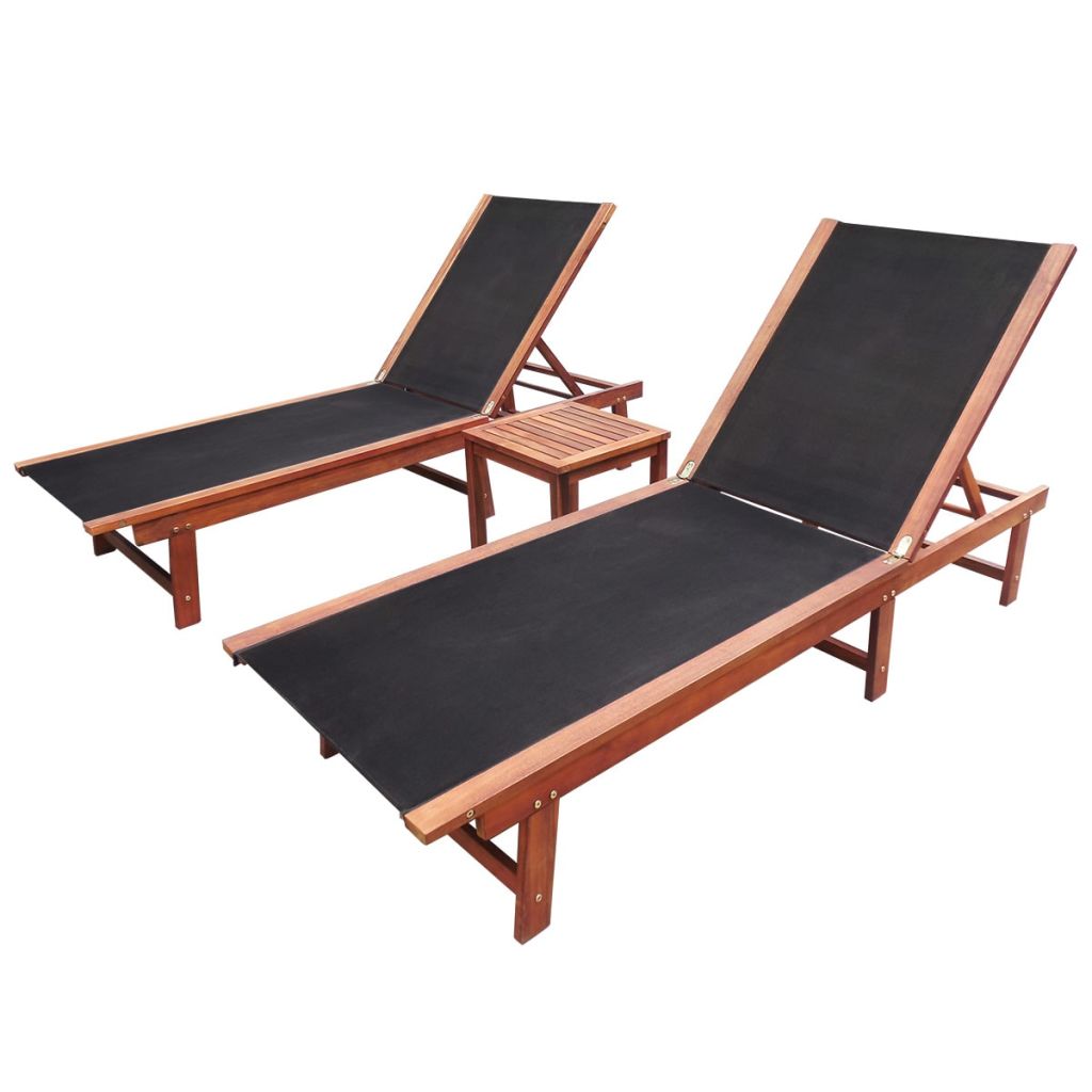 Sun Loungers 2 pcs with Table Solid Acacia Wood and Textilene- Sunloungers - HomeShopIreland - Home Shop Ireland - Sunloungers - Sun Loungers 2 pcs with Table Solid Acacia Wood and Textilene