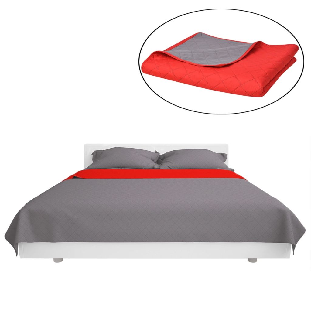 Double-sided Quilted Bedspread Red and Grey 230x260 cm- Quilts & Duvets - HomeShopIreland - Home Shop Ireland - Quilts & Duvets - Double-sided Quilted Bedspread Red and Grey 230x260 cm