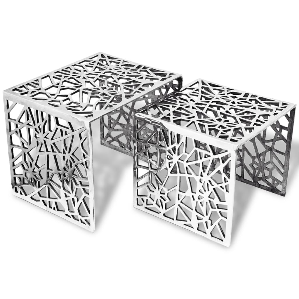 Two Piece Side Tables Square Aluminium Silver- End Tables - HomeShopIreland - Home Shop Ireland - End Tables - Two Piece Side Tables Square Aluminium Silver
