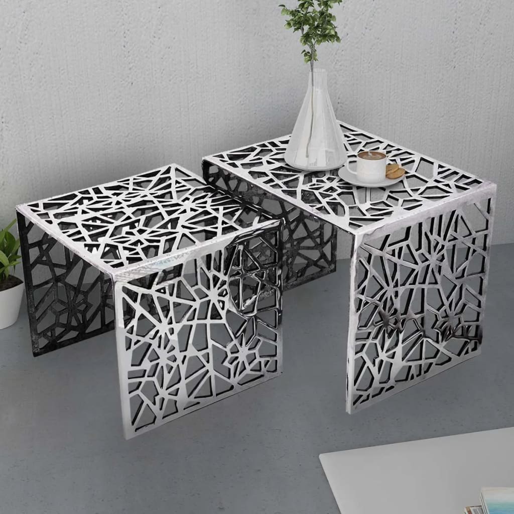 Two Piece Side Tables Square Aluminium Silver- End Tables - HomeShopIreland - Home Shop Ireland - End Tables - Two Piece Side Tables Square Aluminium Silver