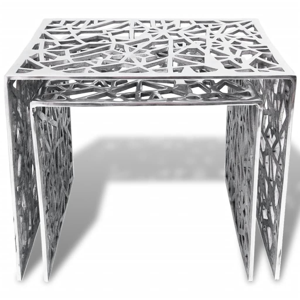 Two Piece Side Tables Square Aluminium Silver- End Tables - HomeShopIreland - Home Shop Ireland - End Tables - Two Piece Side Tables Square Aluminium Silver