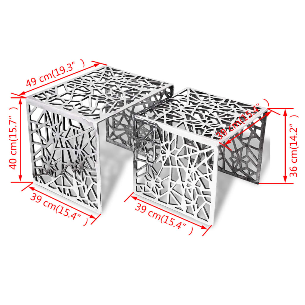 Two Piece Side Tables Square Aluminium Silver- End Tables - HomeShopIreland - Home Shop Ireland - End Tables - Two Piece Side Tables Square Aluminium Silver