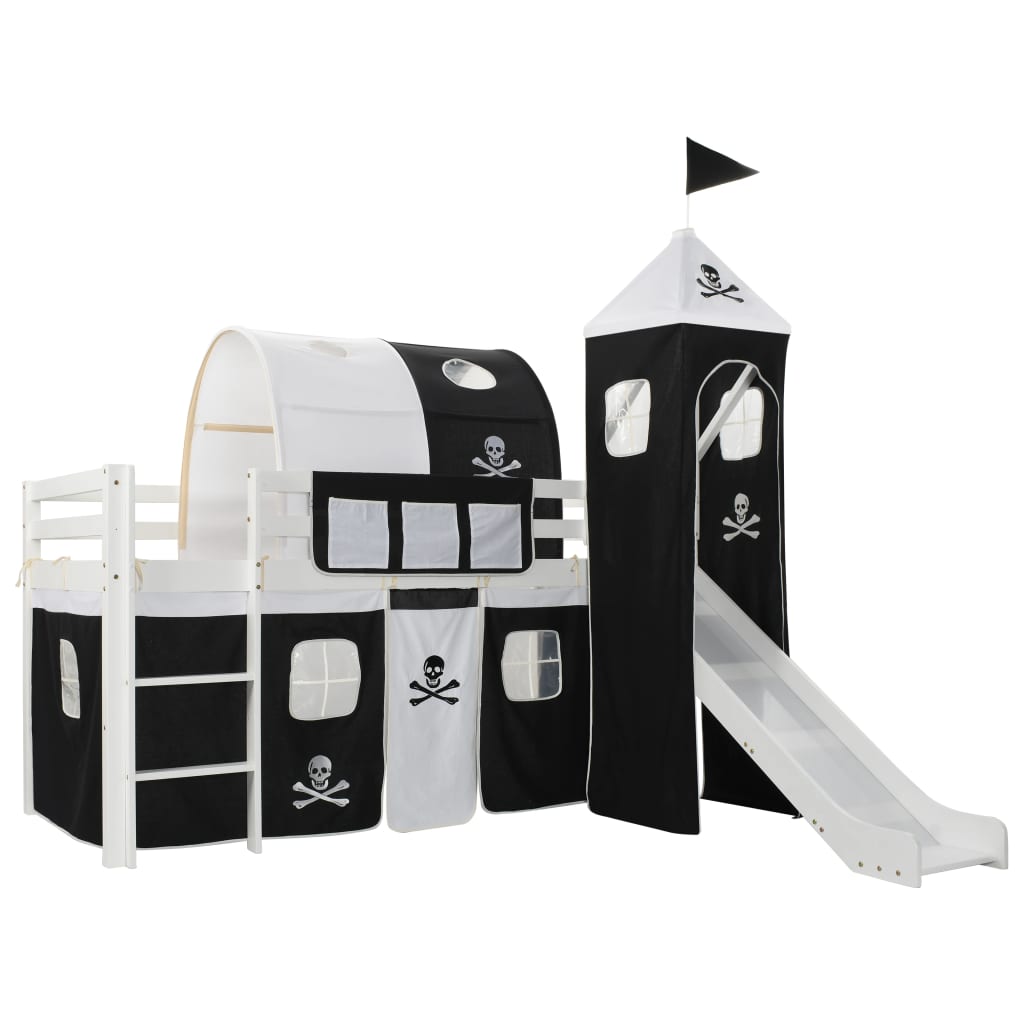 Children's Loft Bed Frame with Slide & Ladder Pinewood 97x208 cm- Cots & Toddler Beds - HomeShopIreland - Home Shop Ireland - Cots & Toddler Beds - Children's Loft Bed Frame with Slide & Ladder Pinewood 97x208 cm