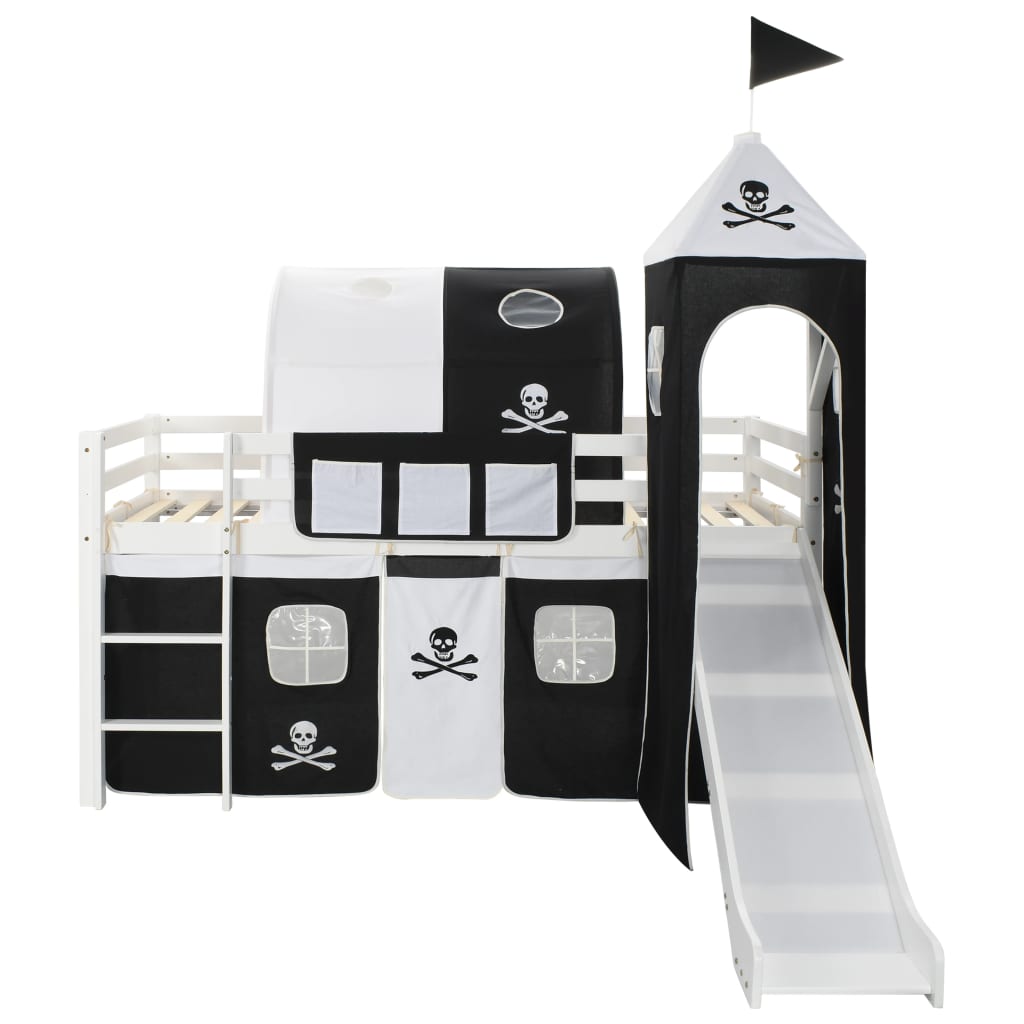 Children's Loft Bed Frame with Slide & Ladder Pinewood 97x208 cm- Cots & Toddler Beds - HomeShopIreland - Home Shop Ireland - Cots & Toddler Beds - Children's Loft Bed Frame with Slide & Ladder Pinewood 97x208 cm