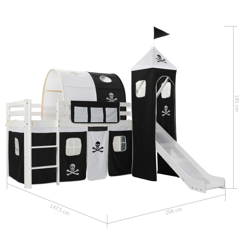 Children's Loft Bed Frame with Slide & Ladder Pinewood 97x208 cm- Cots & Toddler Beds - HomeShopIreland - Home Shop Ireland - Cots & Toddler Beds - Children's Loft Bed Frame with Slide & Ladder Pinewood 97x208 cm